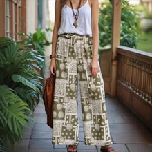 Load image into Gallery viewer, Geometric Floral Print ,Wide Leg Bohemian Pants , Boho Pant Pockets

