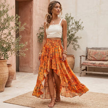 Load image into Gallery viewer, Bohemian High Low Maxi Skirt  Smocked Elastic Beach Vacation Skirts
