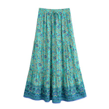 Load image into Gallery viewer, Boho Paisley Border Print Maxi Skirt - Black Tiered Skirt
