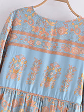 Load image into Gallery viewer, Grey Floral Print,Bohemian Maxi Dress,Boho Dress
