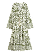 Load image into Gallery viewer, Ethnic Floral Long Sleeve Tassel Rayon Beach Bohemian maxi Dress
