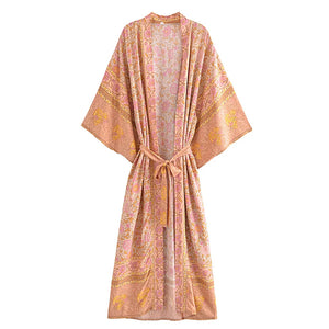 Pink Floral Print,Bohemian Kimono Beach ,Boho Cover-ups
