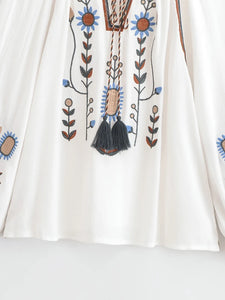 Floral Embroidery, Linen Cotton Shirts ,Boho Blusas