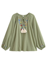 Load image into Gallery viewer, Floral Embroidery, Linen Cotton Blouse, Boho Shirts
