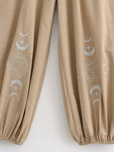 Load image into Gallery viewer, Sun Moon Embroidery ,Linen Cotton Baggy Pants ,Loose Yoga Trousers
