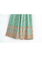 Load image into Gallery viewer, Green Floral Print Bohemian Wide Leg Pants Boho Trousers
