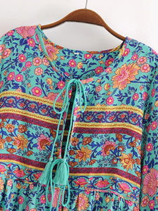 Green Floral Print ,Beach Bohemian Dress,Boho Dress