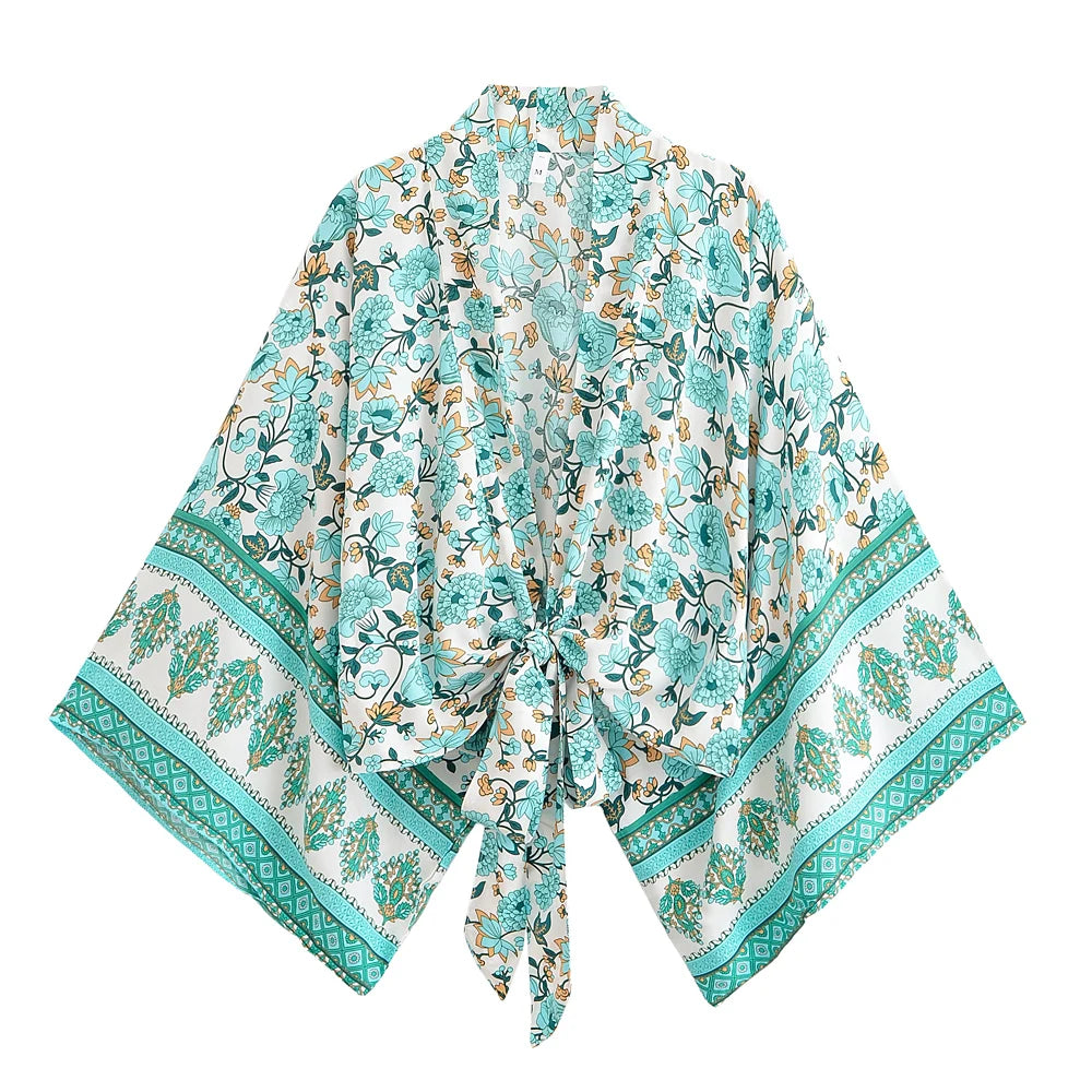 Vintage Floral Print ,Beach Summer Kimono , Boho Cover-ups