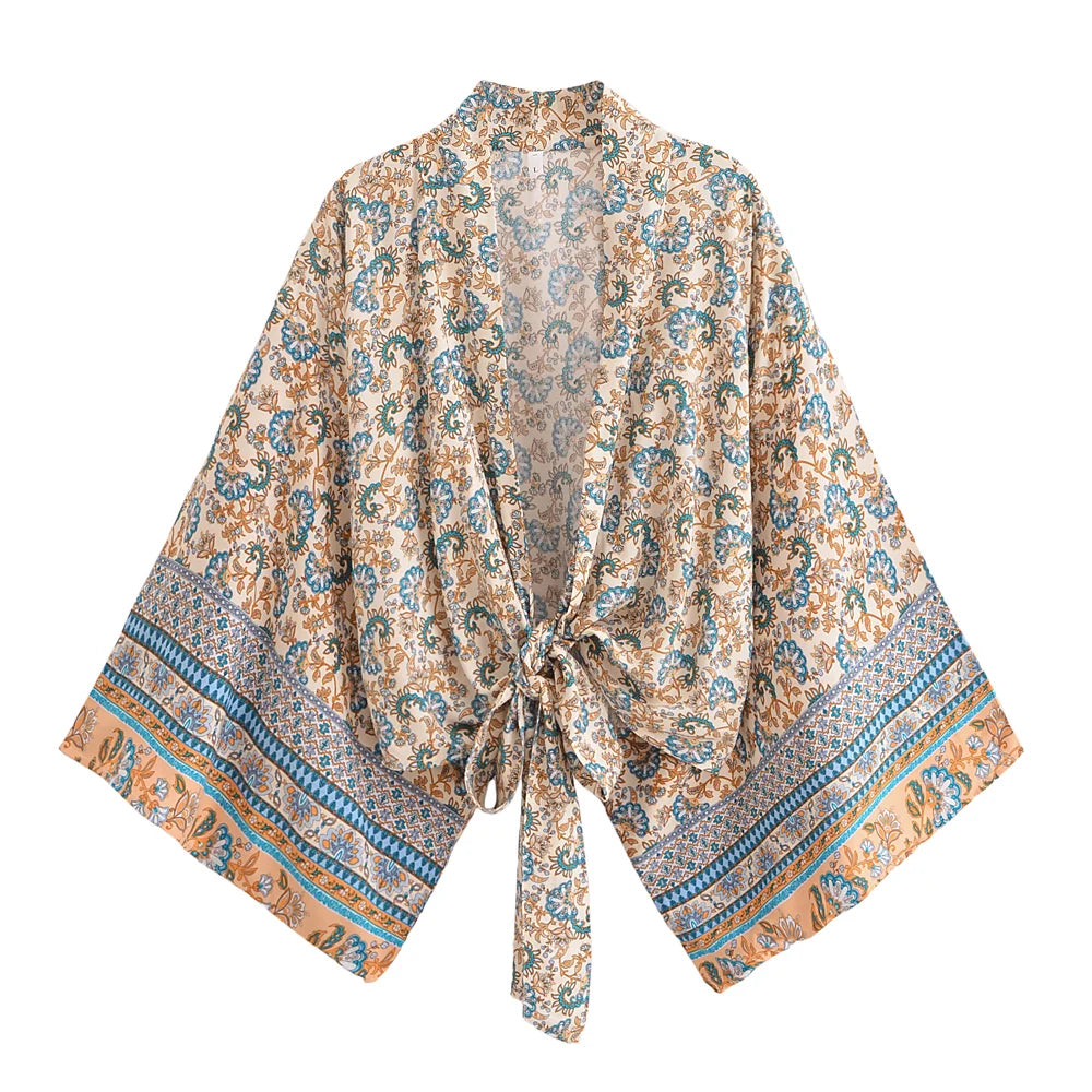 Bohemian Kimono, Boho Bikini Cover-ups,Red Floral