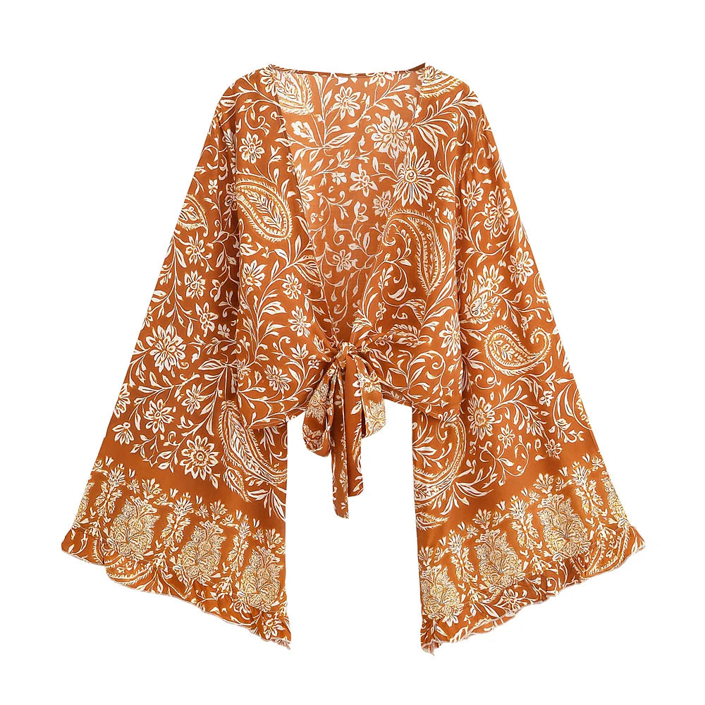 Wild Floral ,Short Kimono ,Bikini Boho Cover-ups