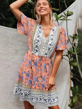 Load image into Gallery viewer, Wild Floral Print, Summer Bohemian Mini Dress,Vacation Boho Dress
