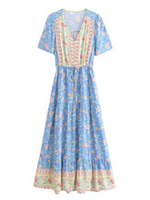 Load image into Gallery viewer, Blue Floral Print,Bohemian Maxi Dress,Boho Dress

