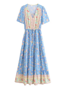Blue Floral Print,Bohemian Maxi Dress,Boho Dress