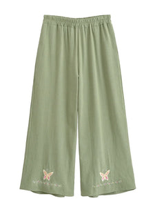 Floral Butterfly Embroidery ,Bohemian Wide Leg Pants ,Boho Trousers