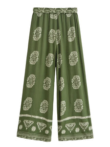 Purple Floral , Wide Leg Pants with Pockets ,Vacation Boho Pant