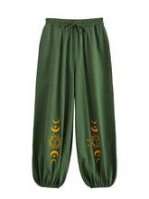 Load image into Gallery viewer, Sun Moon Embroidery ,Linen Cotton Baggy Pants ,Loose Yoga Trousers
