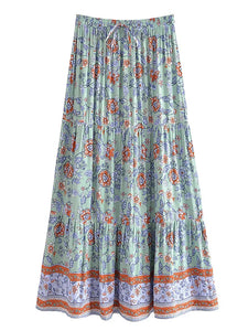 Green Floral Print ,Beach Bohemian Skirt,Boho Skirts