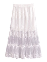 Load image into Gallery viewer, White Mesh Embroidery,Wedding Pleated Skirt, Boho Skirts
