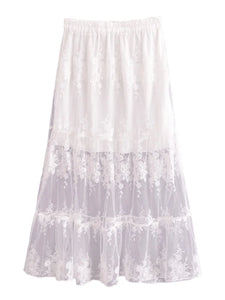 White Mesh Embroidery,Wedding Pleated Skirt, Boho Skirts