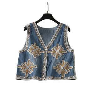 Denim Embroidery ,Suspender Vest ,Sequin Vest Waistcoat