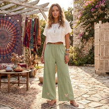Load image into Gallery viewer, Floral Butterfly Embroidery ,Bohemian Wide Leg Pants ,Boho Trousers
