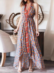 Geometric Print , Backless Sexy Maxi Dress ,Boho Dress