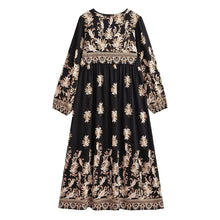 Load image into Gallery viewer, Vintage Floral Print Maxi Dress  Tie V Neck Loose Fit  Vacation Beach Dress
