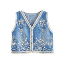 Load image into Gallery viewer, Denim Embroidery ,Suspender Vest ,Sequin Vest Waistcoat
