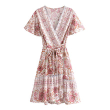 Load image into Gallery viewer, Green Wild Floral-Wrap Boho Mini Dress

