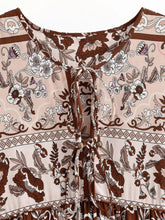 Load image into Gallery viewer, Bohemian Floral Long Sleeve Maxi Dress Tie Front  Beach Dresses
