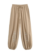 Load image into Gallery viewer, Sun Moon Embroidery ,Linen Cotton Baggy Pants ,Loose Yoga Trousers
