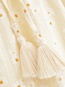 Daisy Floral Embroidery, Linen Cotton Shirts ,Boho Blusas
