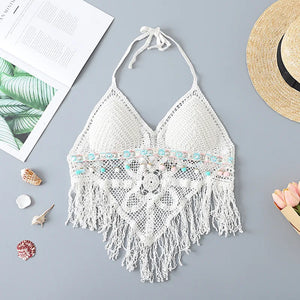 Hollow Out Tassel , Crop Tops Bohemian Vest,Boho Knitted Camis