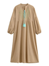 Load image into Gallery viewer, Retro Linen Cotton,Wheat Emberoidery, Lantern Sleeve Boho Maxi Dress
