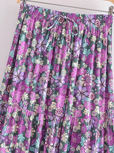 Green Floral Print ,Beach Bohemian Skirt,Boho Skirts