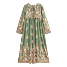 Load image into Gallery viewer, Vintage Floral Print Maxi Dress  Tie V Neck Loose Fit  Vacation Beach Dress
