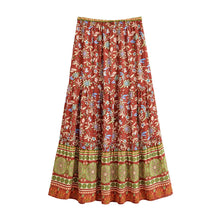 Load image into Gallery viewer, Terracotta Floral Tiered Bohemian Maxi Skirt - Summer Beach Skirt
