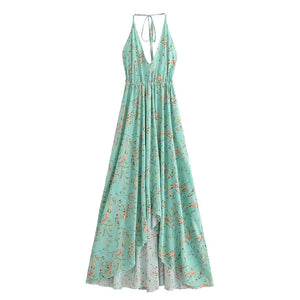 Floral Print ,Backless Sexy Beach Bohemian Dress,, High-Low Boho Dress