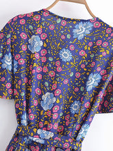 Load image into Gallery viewer, Green Wild Floral-Wrap Boho Mini Dress
