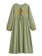 Load image into Gallery viewer, Retro Linen Cotton, Butterfly Embroidery ,Tassel Maxi  Boho Dress

