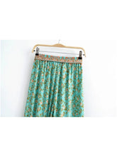 Load image into Gallery viewer, Green Floral Print Bohemian Wide Leg Pants Boho Trousers
