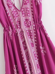 Floral Print ,Backless Sexy Maxi Dres,Vacation Boho Dress