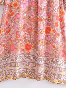 Pink Floral Print,Bohemian Beach Dress,Boho Robe