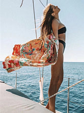 Load image into Gallery viewer, Birds Floral Print Kimono,Boho Kimono,Bikini Cover-ups
