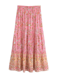 Pink Floral Print ,Beach Bohemian Skirt,Boho Skirts