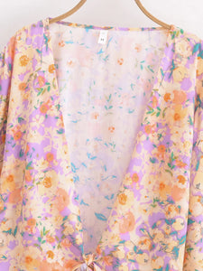 Wild Floral Print ,Short Kimono ,Bikini Cover-ups