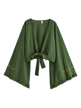 Load image into Gallery viewer, Star Moon Embroidery Short Bohemian Kimono Ruffles Flare Sleeves
