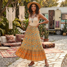 Load image into Gallery viewer, Yellow Floral Print,,High Elastic, Boho Maxi Skirt

