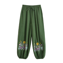 Load image into Gallery viewer, Wild Flower Embroidery ,Linen Cotton Baggy Pants, Bloomers Loose Yoga Trousers
