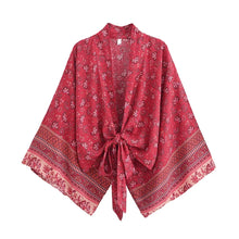 Load image into Gallery viewer, Bohemian Kimono, Boho Bikini Cover-ups,Red Floral
